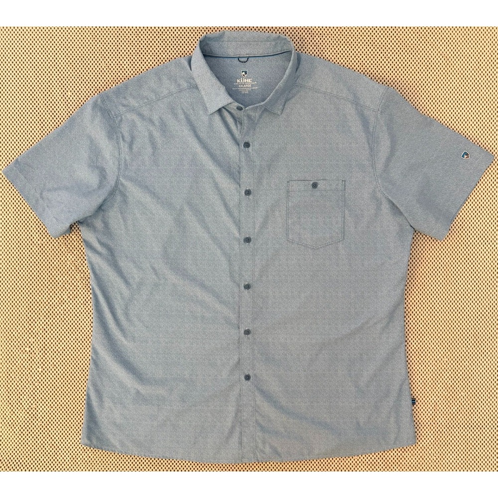 Mens Kuhl Short Sleeve Button Down Shirt Size XXL Blue Herringbone Outdoor